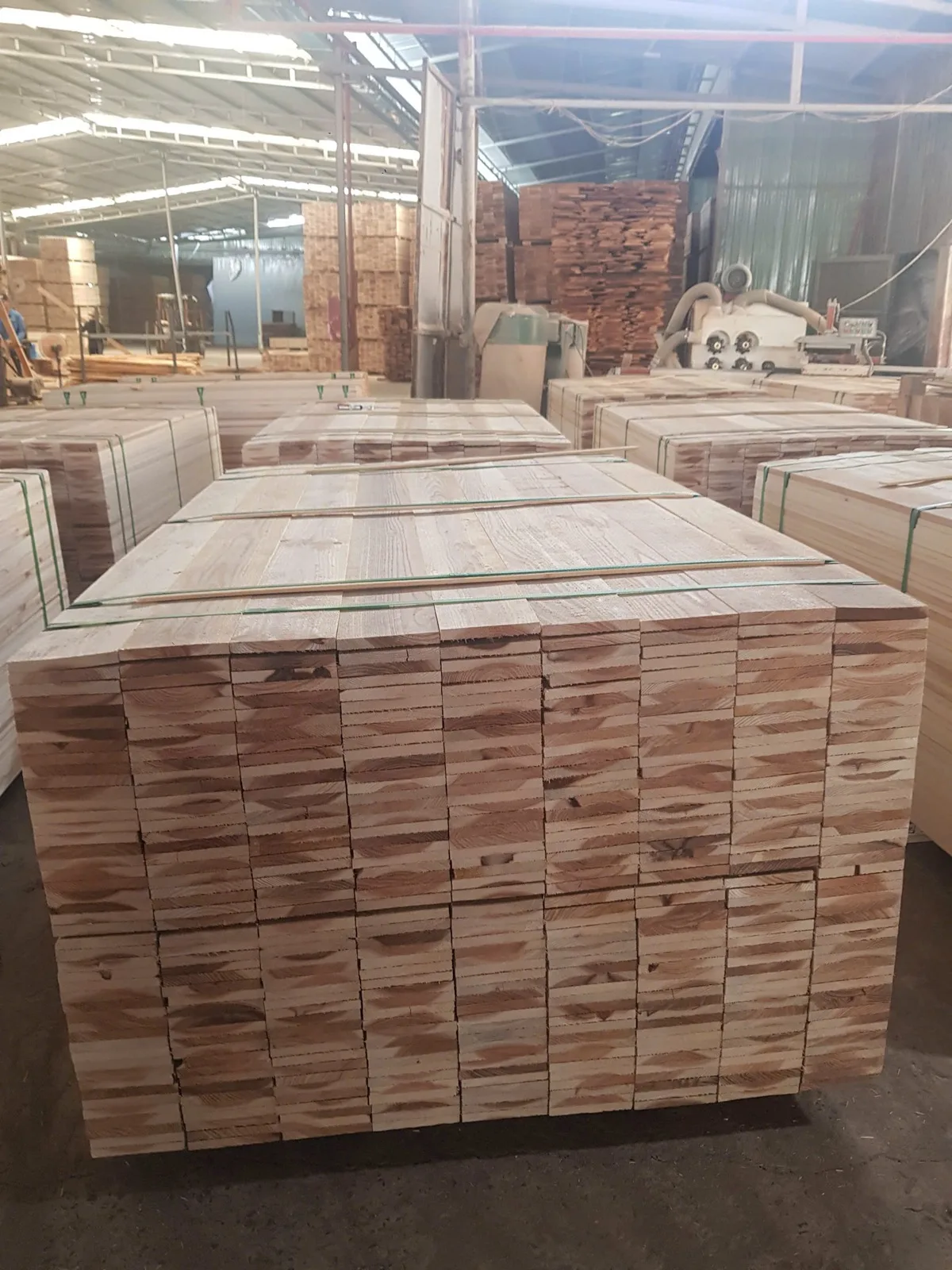 Gỗ xẻ được bó và sắp xếp đồng bộ trong nhà máy